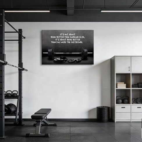 Black White Gym Canvas Wall Art Motivational Gym Picture Wall Decor Framed Modern Inspirational Quotes Sports Paintings Barbell Fitness Lovers Poster Printing Artwork for Living Room Bedroom 12x16 in in Kuwait