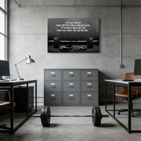 Black White Gym Canvas Wall Art Motivational Gym Picture Wall Decor Framed Modern Inspirational Quotes Sports Paintings Barbell Fitness Lovers Poster Printing Artwork for Living Room Bedroom 12x16 in in Kuwait