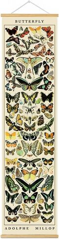 BAEMEFLE Vintage Flowers Poster Hanger Frame, Plant Floral Reference Chart Wall Decor Cottagecore Room Decor Aesthetic, Retro Style Wall Decor Art Painting Prints. (Long Butterfly, 48L x 12W) in Saudi Arabia