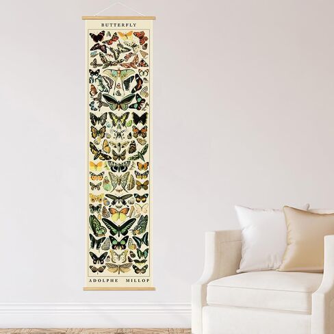 BAEMEFLE Vintage Flowers Poster Hanger Frame, Plant Floral Reference Chart Wall Decor Cottagecore Room Decor Aesthetic, Retro Style Wall Decor Art Painting Prints. (Long Butterfly, 48L x 12W) in Saudi Arabia