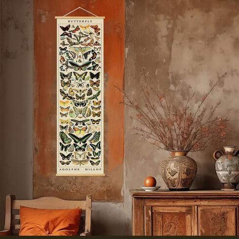 BAEMEFLE Vintage Flowers Poster Hanger Frame, Plant Floral Reference Chart Wall Decor Cottagecore Room Decor Aesthetic, Retro Style Wall Decor Art Painting Prints. (Long Butterfly, 48L x 12W) in Saudi Arabia