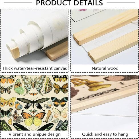 BAEMEFLE Vintage Flowers Poster Hanger Frame, Plant Floral Reference Chart Wall Decor Cottagecore Room Decor Aesthetic, Retro Style Wall Decor Art Painting Prints. (Long Butterfly, 48L x 12W) in Saudi Arabia