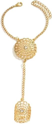 AIBFRID Gold Hand Chain Bracelet Ring for Women, Boho Finger Bracelet with Adjustable Chain, Floral Filigree Hand Jewelry, Beach Wedding Party Accessories Gift for Women in Saudi Arabia