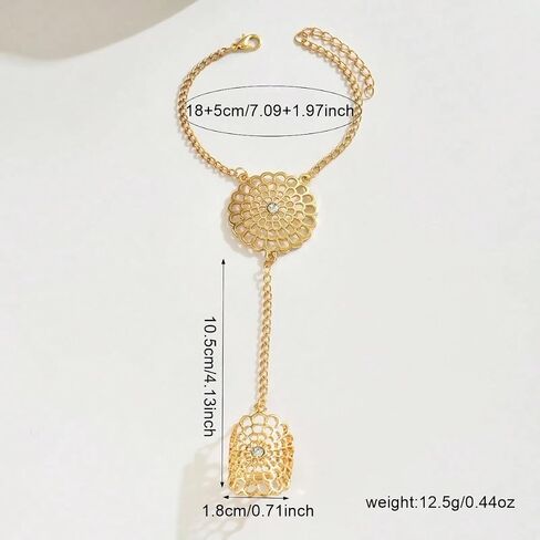 AIBFRID Gold Hand Chain Bracelet Ring for Women, Boho Finger Bracelet with Adjustable Chain, Floral Filigree Hand Jewelry, Beach Wedding Party Accessories Gift for Women in Saudi Arabia