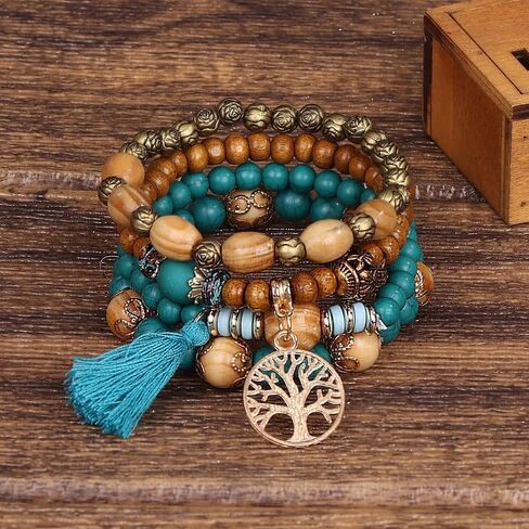 Bohemian Handmade Beaded Tassels Bracelets | Ethnic Style Foot Jewelry with Turquoise Beads | Adjustable Chain for Women Beach Summer Accessories in Kuwait