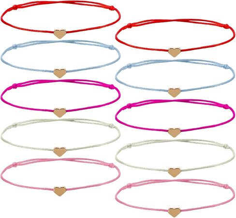 skrfren 10 حزمة أساور سلسلة القلب للنساء، سوار القلب قابل للتعديل مع قلوب الذهب الحبل الفتيات الخنصر وعد سوار للنساء الرجال، أساور الخيط الأحمر للفتيات أصدقاء الأسرة in Kuwait