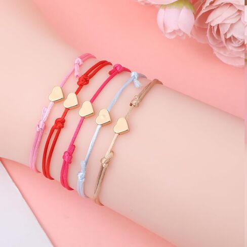 skrfren 10 حزمة أساور سلسلة القلب للنساء، سوار القلب قابل للتعديل مع قلوب الذهب الحبل الفتيات الخنصر وعد سوار للنساء الرجال، أساور الخيط الأحمر للفتيات أصدقاء الأسرة in Kuwait