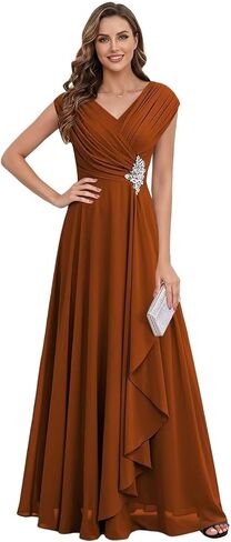 Chiffon Cap Sleeve Mother of The Bride Dresses Long for Women A-Line Pleated V-Neck Wedding Guest Dress in Kuwait