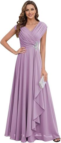 Chiffon Cap Sleeve Mother of The Bride Dresses Long for Women A-Line Pleated V-Neck Wedding Guest Dress in Kuwait