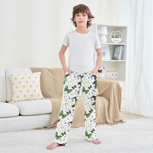 Pajama Pants Green Witch Magic Wand Bow Long Lounge Pj Pants Soft Pajama Bottoms Elastic Waist with Pockets in Saudi Arabia