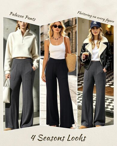 Womens Wide Leg Palazzo Pants Lounge Loose Elastic Waist Comfy Stretch Pull On Casual Flowy Flare Pants with Pockets in Saudi Arabia