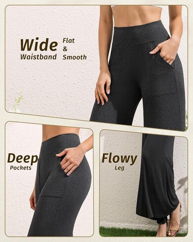 Womens Wide Leg Palazzo Pants Lounge Loose Elastic Waist Comfy Stretch Pull On Casual Flowy Flare Pants with Pockets in Saudi Arabia