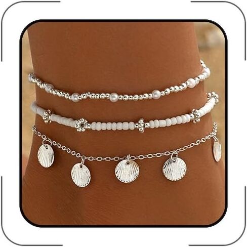 Gold Anklets Bracelets for Women Waterproof Layered Beaded Anklet Bracelets Set Boho Pearl Starfish Shell Anklet Bracelet Stacked Turquoise Anklets Bracelet Summer Beach Foot Jewelry Gift for Women in Saudi Arabia