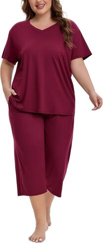 Plus Size Pajamas for Women Set Short Sleeve Tops and Capri Pants with Pockets Womens Pajama Sets Size 1x to 5x in Kuwait