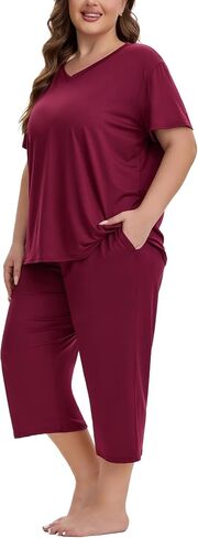 Plus Size Pajamas for Women Set Short Sleeve Tops and Capri Pants with Pockets Womens Pajama Sets Size 1x to 5x in Kuwait