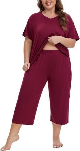 Plus Size Pajamas for Women Set Short Sleeve Tops and Capri Pants with Pockets Womens Pajama Sets Size 1x to 5x in Kuwait