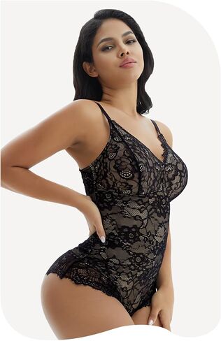 GQF Sculpting Lace Full Body Smooth Sleeveless Tops Lace Bodysuit for Women Tummy Control Backless Top V-Neck Shapewear in Saudi Arabia