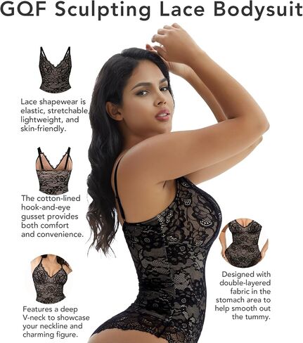 GQF Sculpting Lace Full Body Smooth Sleeveless Tops Lace Bodysuit for Women Tummy Control Backless Top V-Neck Shapewear in Saudi Arabia