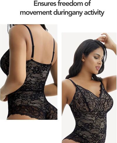 GQF Sculpting Lace Full Body Smooth Sleeveless Tops Lace Bodysuit for Women Tummy Control Backless Top V-Neck Shapewear in Saudi Arabia
