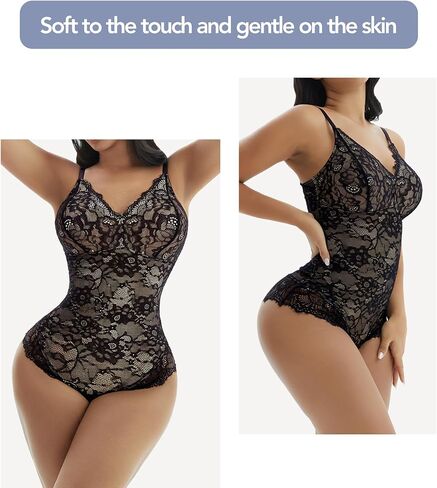 GQF Sculpting Lace Full Body Smooth Sleeveless Tops Lace Bodysuit for Women Tummy Control Backless Top V-Neck Shapewear in Saudi Arabia