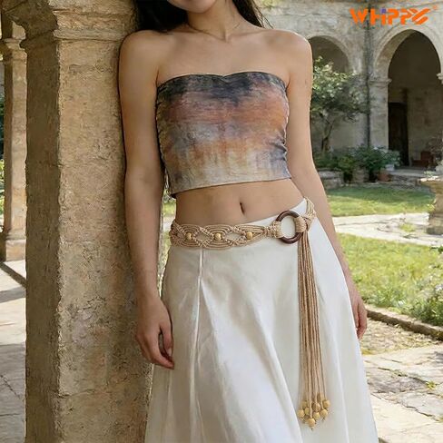 WHIPPY Boho Braided Belt for Women Western Belt With Hand-Woven Wax Rope Country Tassel Belts for Dress, 2" Wide in Kuwait