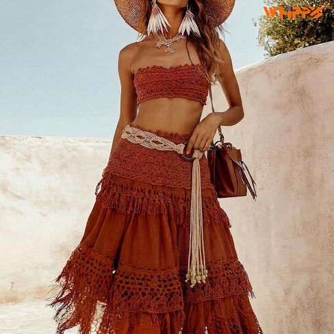 WHIPPY Boho Braided Belt for Women Western Belt With Hand-Woven Wax Rope Country Tassel Belts for Dress, 2" Wide in Kuwait
