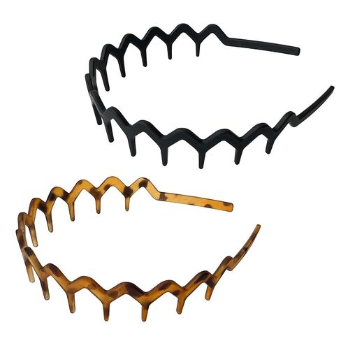 Zig Zag Headbands for Women & Men, 2 Pack Non Slip Wavy Comb Headband for Slicked Back Hair, Lightweight Recycled Plastic Hair Accessories, Black & Tortoise (Matte) in Saudi Arabia