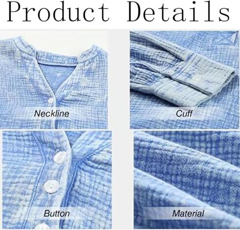 Womens Summer Apparent Gauze Tops Button V Neck Long Sleeve Casual Shirts Seniors Travel Outfits Loose Pullover Tops in Kuwait