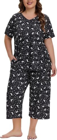 Plus Size Pajamas for Women Set Short Sleeve Tops and Capri Pants with Pockets Womens Pajama Sets Size 1x to 5x in Saudi Arabia