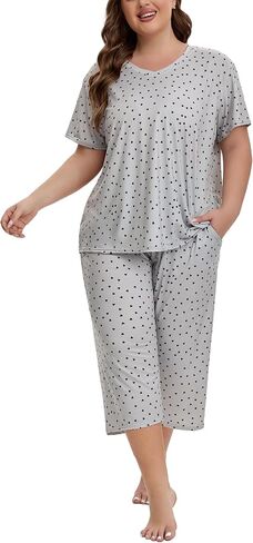 Plus Size Pajamas for Women Set Short Sleeve Tops and Capri Pants with Pockets Womens Pajama Sets Size 1x to 5x in Kuwait