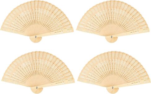 FoDau770 Wooden Folding Fans, 4 Pieces Classical Wood Handheld Fans, Sun Flower Hollow-Carved Wood Hand Fan with Tassel for Cosplay, Dancing, Decoration, Party in Saudi Arabia