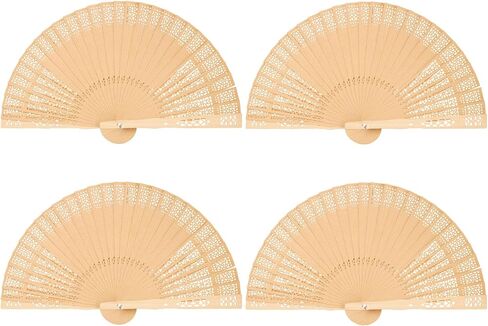 FoDau770 Wooden Folding Fans, 4 Pieces Classical Wood Handheld Fans, Sun Flower Hollow-Carved Wood Hand Fan with Tassel for Cosplay, Dancing, Decoration, Party in Saudi Arabia