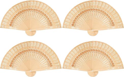 FoDau770 Wooden Folding Fans, 4 Pieces Classical Wood Handheld Fans, Sun Flower Hollow-Carved Wood Hand Fan with Tassel for Cosplay, Dancing, Decoration, Party in Saudi Arabia