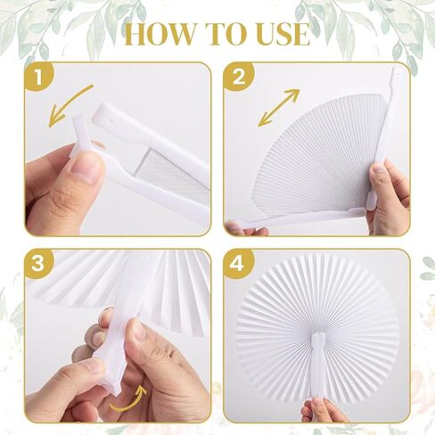 Decorative Round Hand Fan Foldable, 12 Packs White Folding Fans Handheld Chinese and Japanese Style Crafts for Wedding, Dancing, Party Favors DIY Decoration in Kuwait