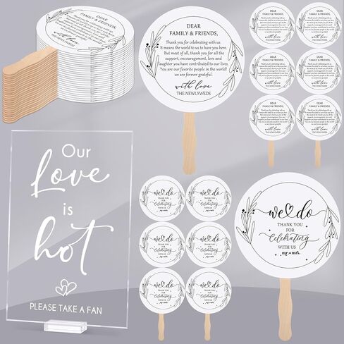 Fumete 101 Pcs Wedding Favor for Guests Included Hand Wedding Fans for Guest Bulk 100 and Acrylic Love is Hot Table Sign,Thank You Celebrating with Us Bridal Shower Party Favors(Classic) in Kuwait