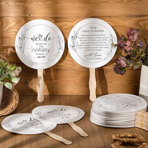 Fumete 101 Pcs Wedding Favor for Guests Included Hand Wedding Fans for Guest Bulk 100 and Acrylic Love is Hot Table Sign,Thank You Celebrating with Us Bridal Shower Party Favors(Classic) in Kuwait