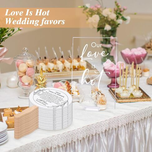 Fumete 101 Pcs Wedding Favor for Guests Included Hand Wedding Fans for Guest Bulk 100 and Acrylic Love is Hot Table Sign,Thank You Celebrating with Us Bridal Shower Party Favors(Classic) in Kuwait