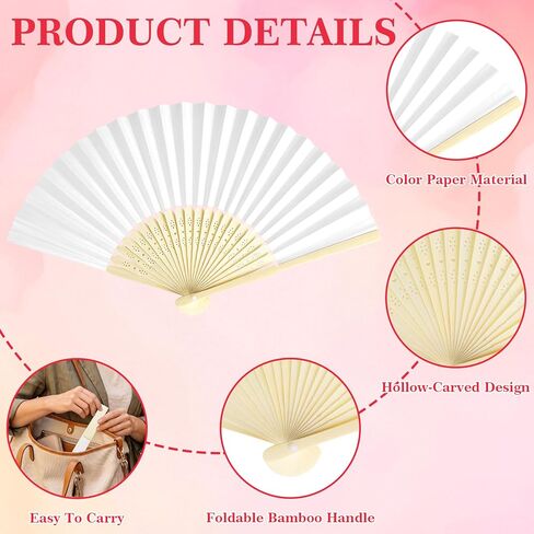 50 Pcs White Paper Fans Handheld – Hand Fan Foldable Bamboo Folding Fan Bulk for Women Wedding Guests Party Favors Home Decoration Church Summer in Saudi Arabia