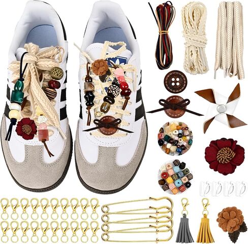Boho Shoelace Charms Kit for Sneakers, 60+ Pcs DIY Shoe Charms for Sneakers with Beads, Resin Flowers, Tassels, Cords & Storage Box, Sneaker Lace Accessories Gift for Women Teens in Saudi Arabia