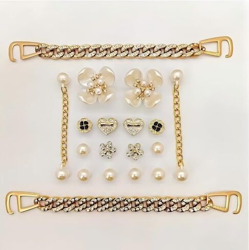 18Pcs Bling Shoe Charms: Love Chain Pearl Flower Cute Accessories Decor for Clog Shoes, Party Birthday Gifts for Women in Kuwait