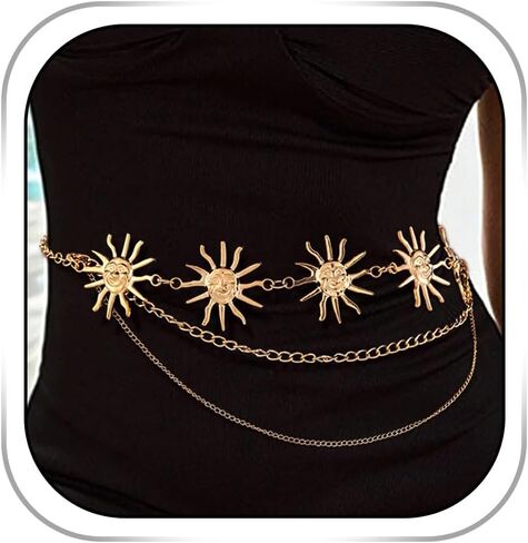Gold Waist Chain Belt Multilayer Sun Chain Belt Dress Body Belly Chain Metal Waist Chain for Women in Saudi Arabia
