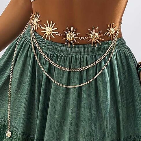 Gold Waist Chain Belt Multilayer Sun Chain Belt Dress Body Belly Chain Metal Waist Chain for Women in Saudi Arabia