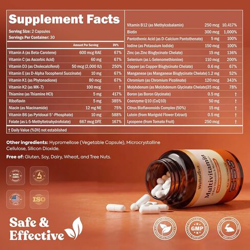 Multivitamin for Women & Men 50 and Over– Daily 26 Key Vitamins, Minerals & Nutrients – All-in-1 Multivitamins for Women & Men – 60 Capsules in Saudi Arabia