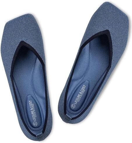 Women's Wide Toe Box Flats Shoes Knit Ballet Flat Comfortable Dressy Walking Office Slip-on Shoes with Sewn Construction in Saudi Arabia