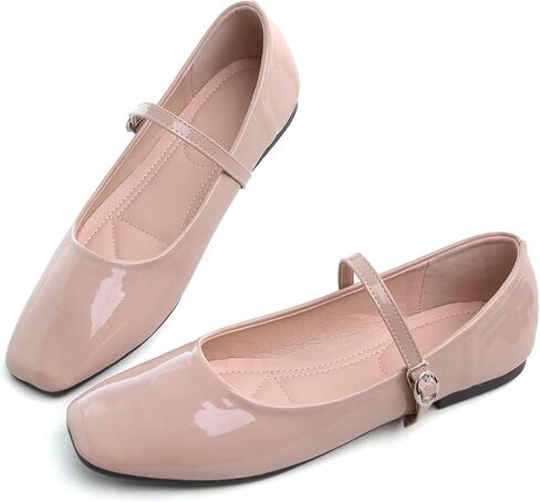 Women's Square Toe Patent Leather Mary Jane Flats Adjustable Strap Buckle Casual Dress Walking Shoes Dress Shoes in Saudi Arabia