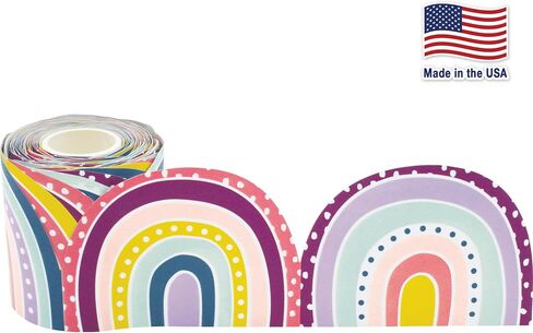 تم إنشاء المعلم موارد أوه Happy Day Rainbows حواف ملفوفة مقطوعة بالقالب - 50 قدمًا - تزيين لوحات الإعلانات والجدران والمكاتب والنوافذ والأبواب والخزائن والمدارس والفصول الدراسية والمدرسة المنزلية والمكاتب in Kuwait