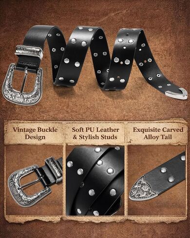 maikun Studded Belt for Women, Punk Rock Rivet Belt With Western Buckle Design Y2K Cool Style in Saudi Arabia