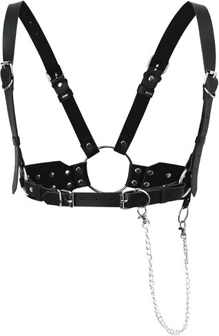 Women Adjustable Leather Harness Belt with Detachable Chain, Faux Leather Body Harness with Alloy Buckles for Gothic Punk Festival Outfit(Waist 26.8-38.2in) in Saudi Arabia