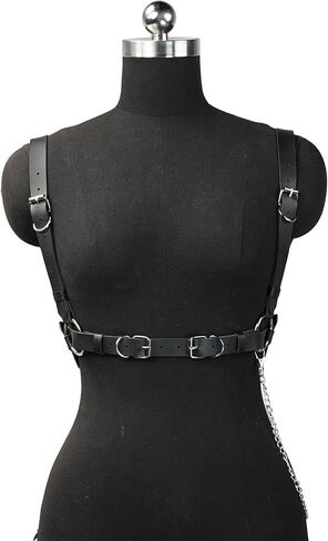 Women Adjustable Leather Harness Belt with Detachable Chain, Faux Leather Body Harness with Alloy Buckles for Gothic Punk Festival Outfit(Waist 26.8-38.2in) in Saudi Arabia
