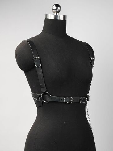 Women Adjustable Leather Harness Belt with Detachable Chain, Faux Leather Body Harness with Alloy Buckles for Gothic Punk Festival Outfit(Waist 26.8-38.2in) in Saudi Arabia